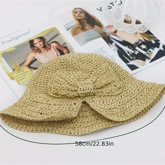 Women's Sun Hat With Bow, Summer StrawHat, Wide Brim With Elegant Beach Headwear - Picture 4 of 4